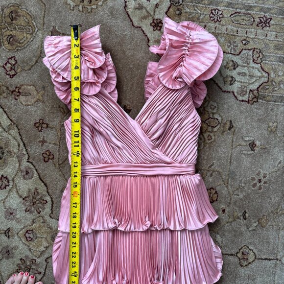 Mac Duggal Satin Fit and Flare Gown with Sweetheart Neckline Ruffle Cap Sleeves - Picture 7 of 10